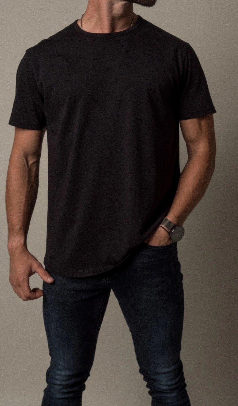 Pima Curved Hem Tee -  Black Reactive