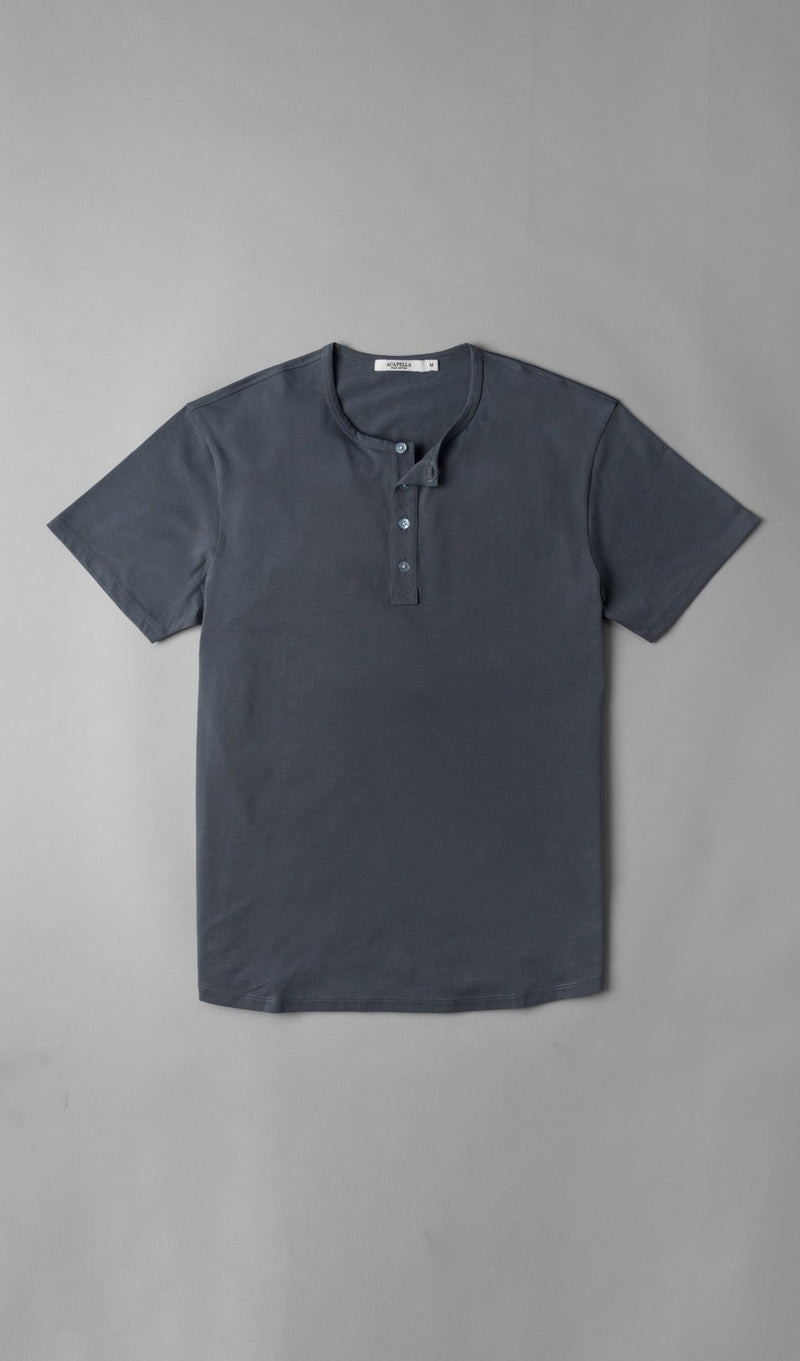 Pima Curved Hem Tee Henley -  Turbulence