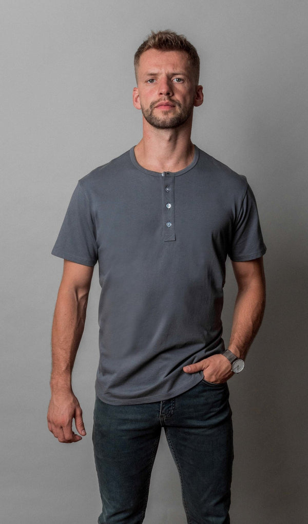 Pima Curved Hem Tee Henley -  Turbulence