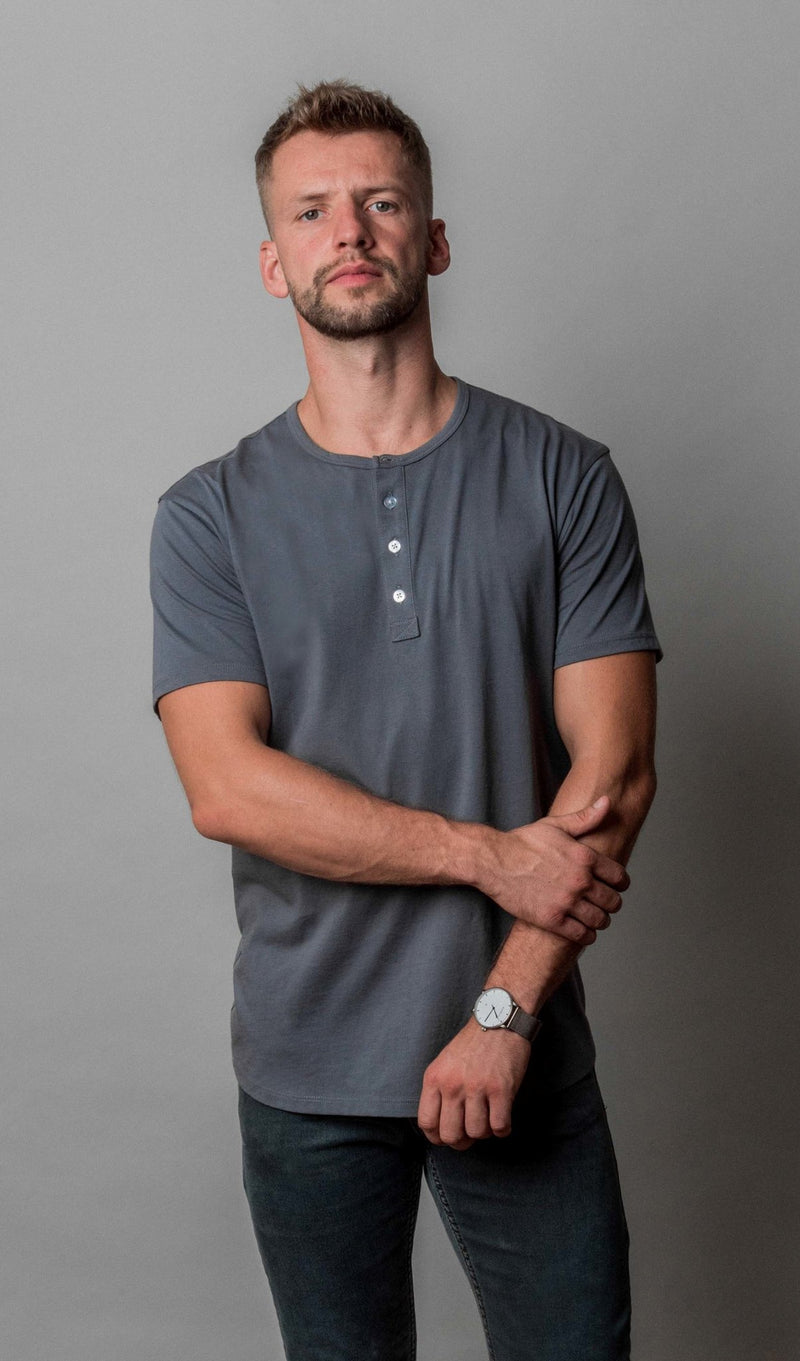 Pima Curved Hem Tee Henley -  Turbulence