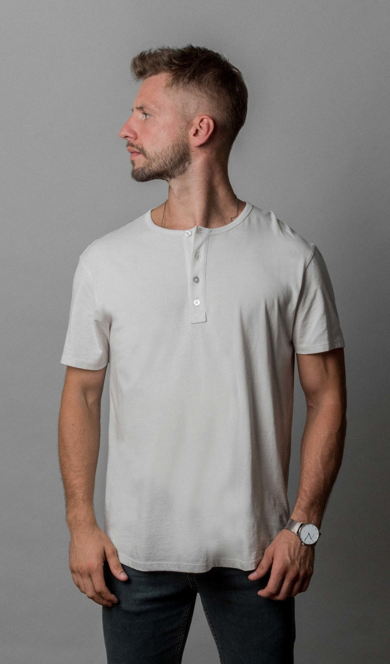 Pima Curved Hem Tee Henley -  White Reactive