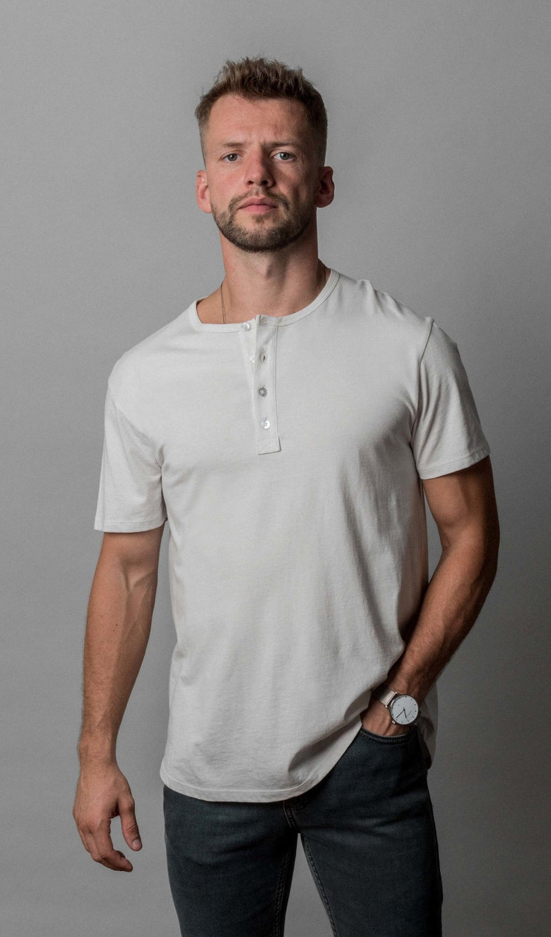 Pima Curved Hem Tee Henley -  White Reactive