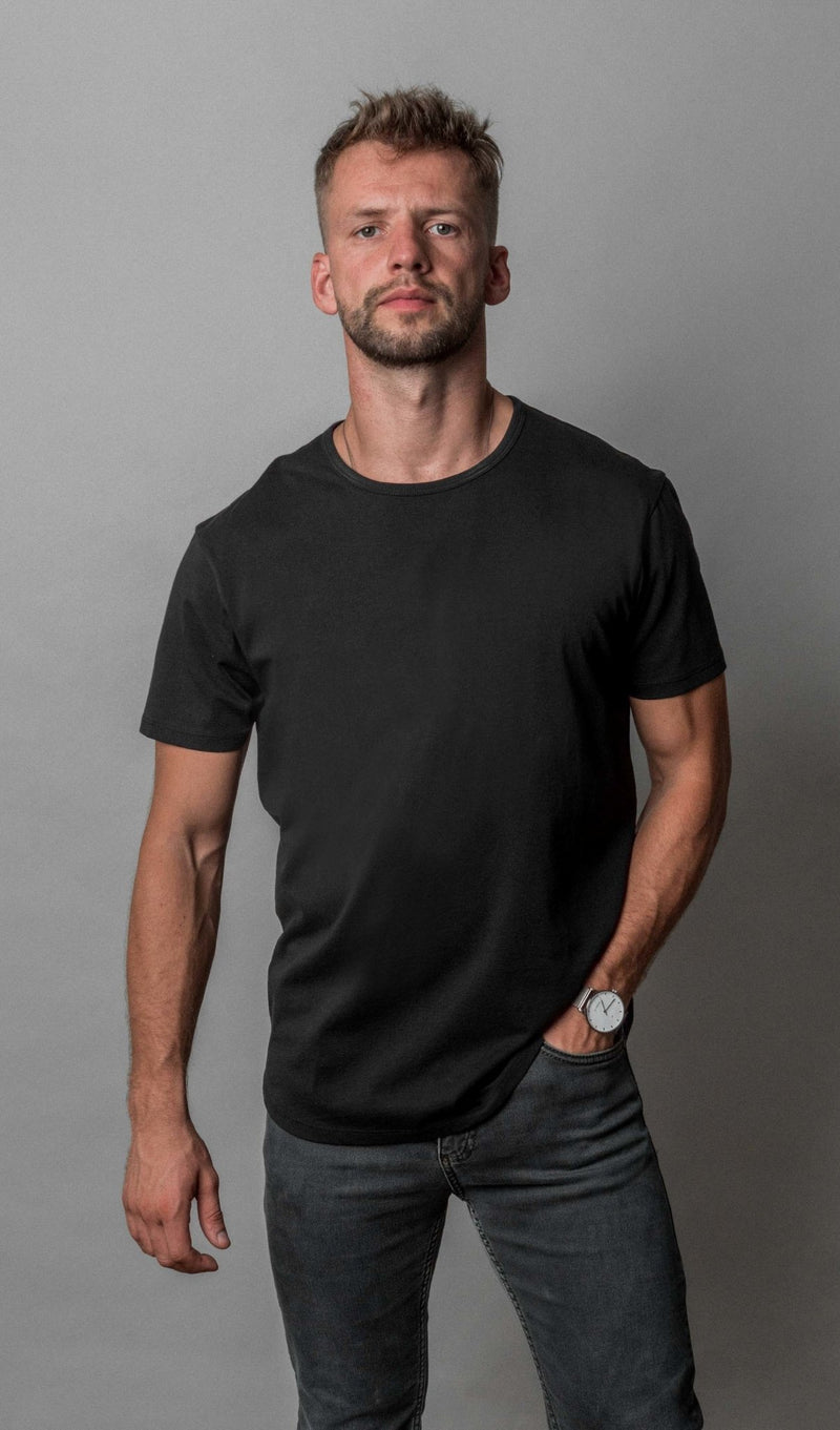 Pima Curved Hem Tee -  Black Reactive