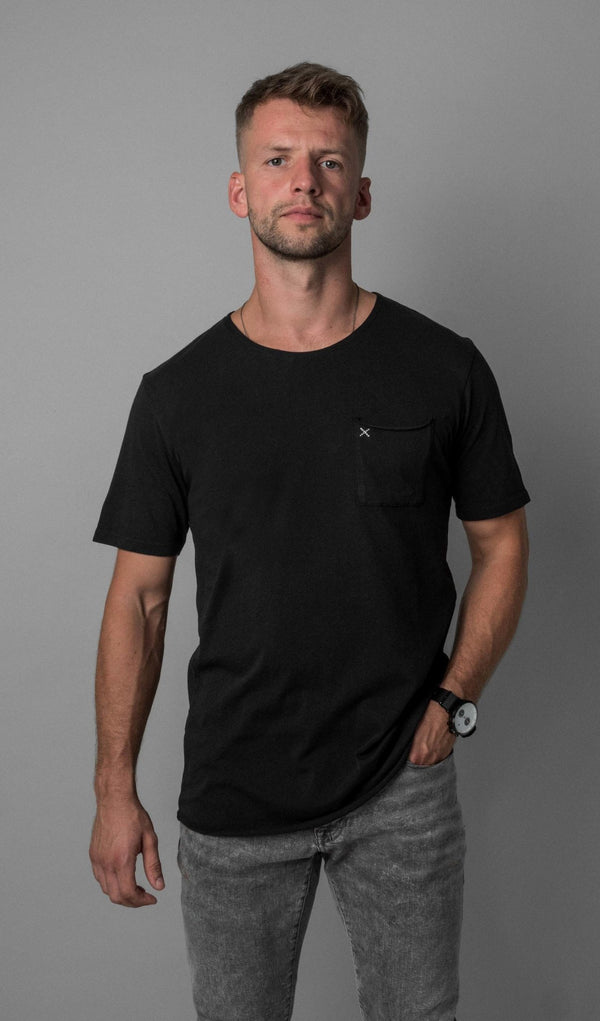 X Pocket Curved Hem Tee - Black