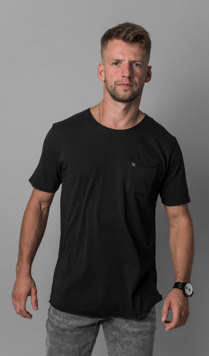 X Pocket Curved Hem Tee - Black