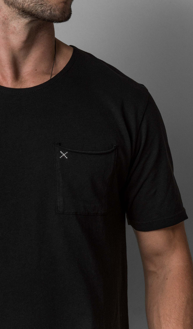 X Pocket Curved Hem Tee - Black