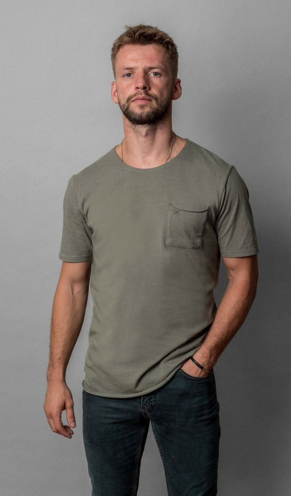 X Pocket Curved Hem Tee - Castor Green