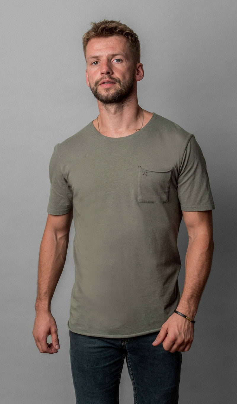 X Pocket Curved Hem Tee - Castor Green