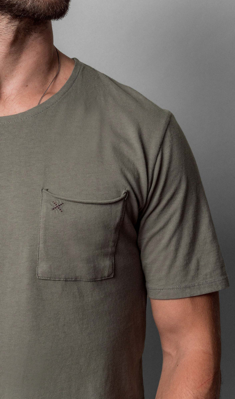 X Pocket Curved Hem Tee - Castor Green