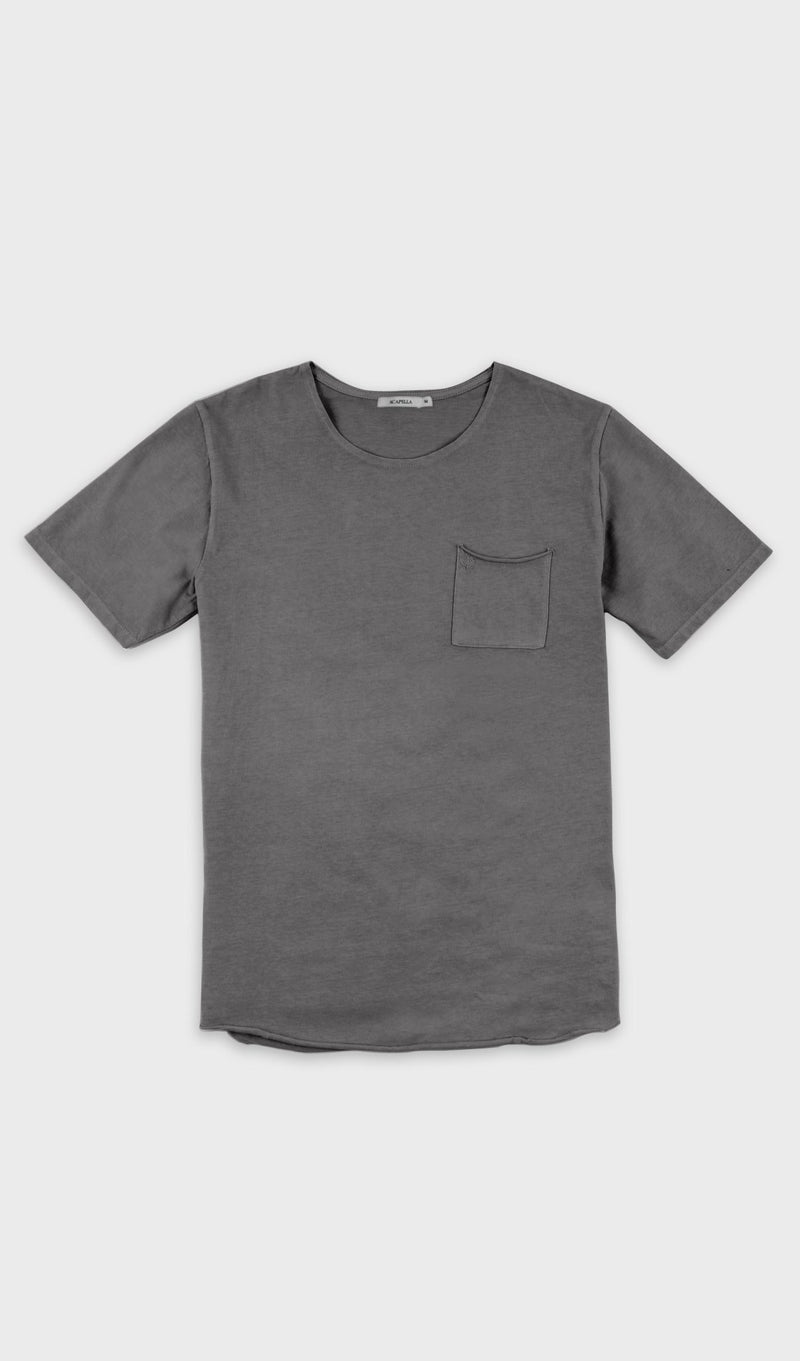 X Pocket Curved Hem Tee - Grey