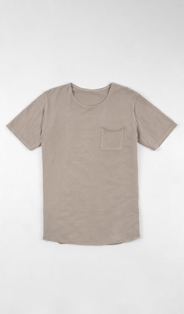 X Pocket Curved Hem Tee - Stone