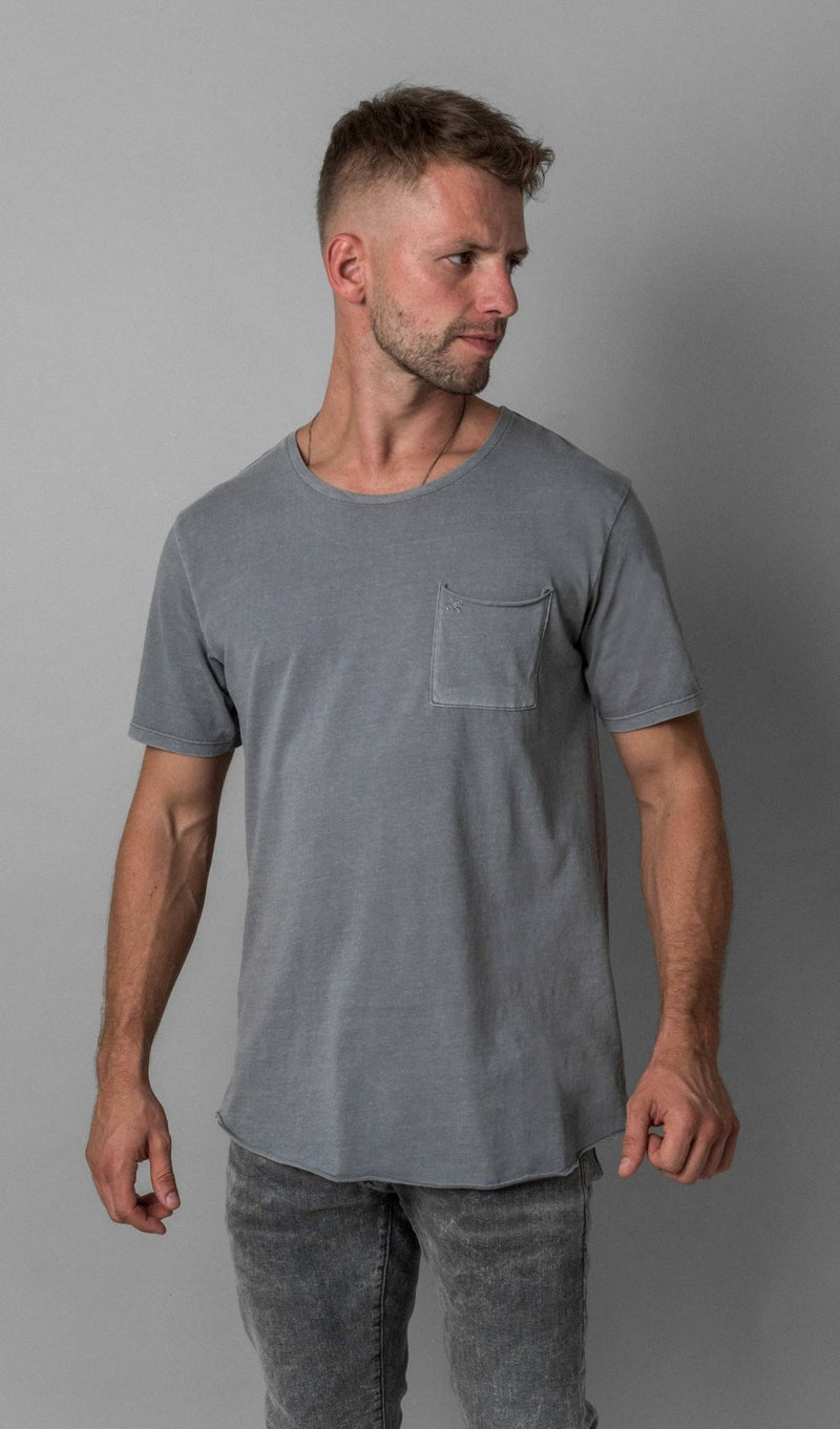 X Pocket Curved Hem Tee - Grey