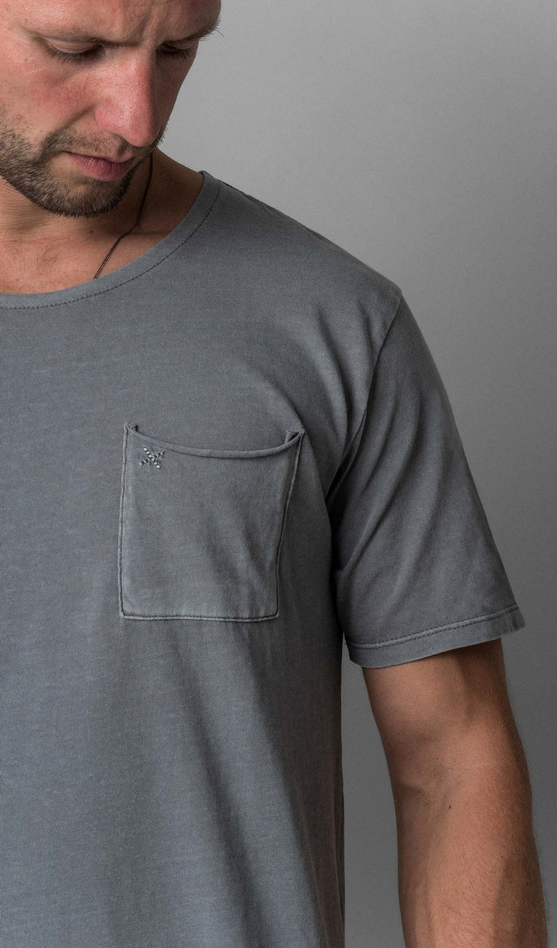 X Pocket Curved Hem Tee - Grey