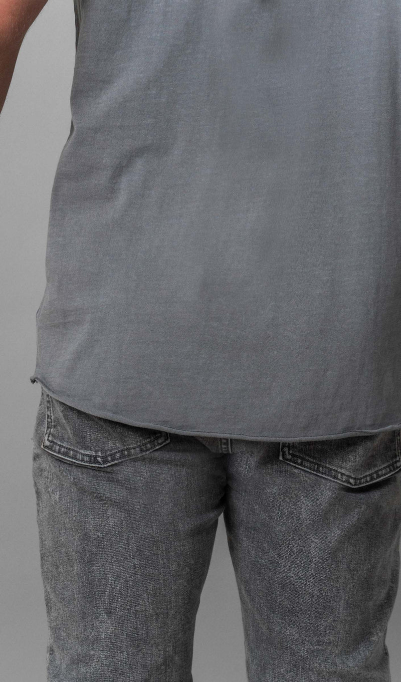 X Pocket Curved Hem Tee - Grey