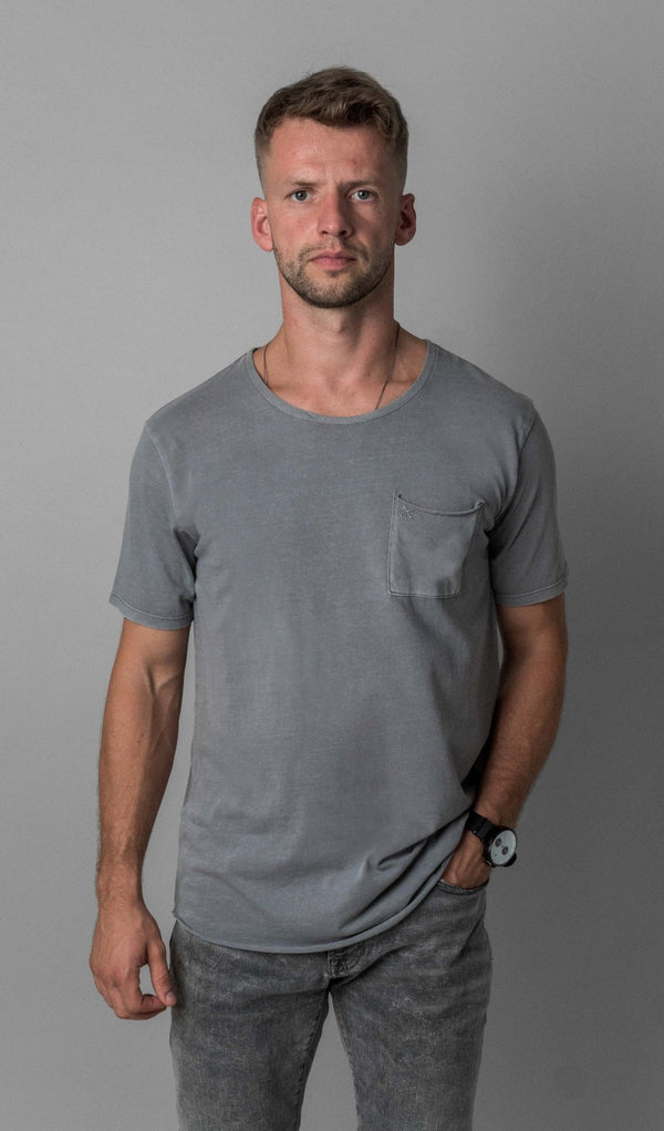 X Pocket Curved Hem Tee - Grey