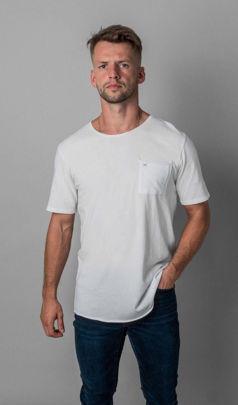 X Pocket Curved Hem Tee - White