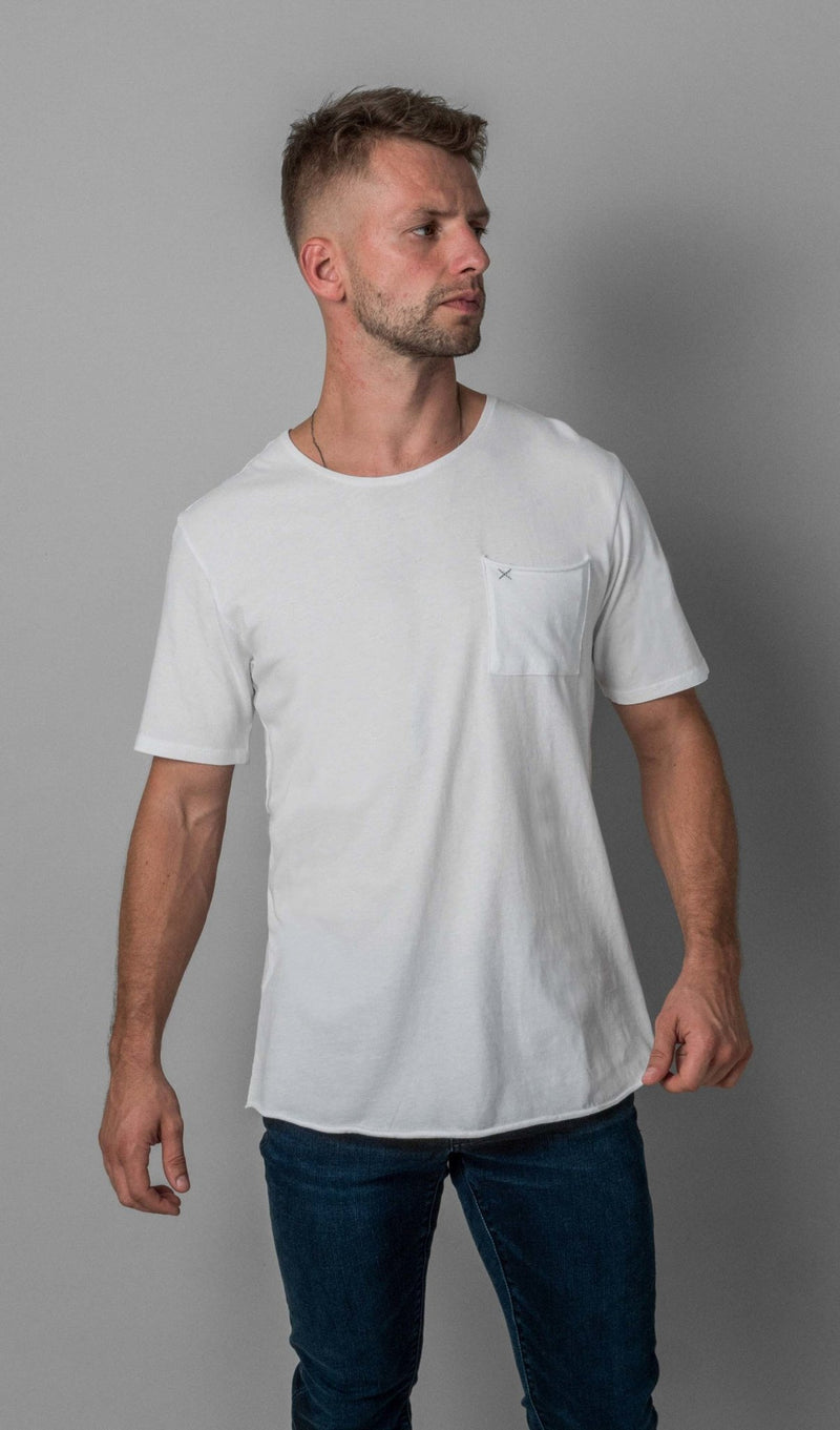 X Pocket Curved Hem Tee - White