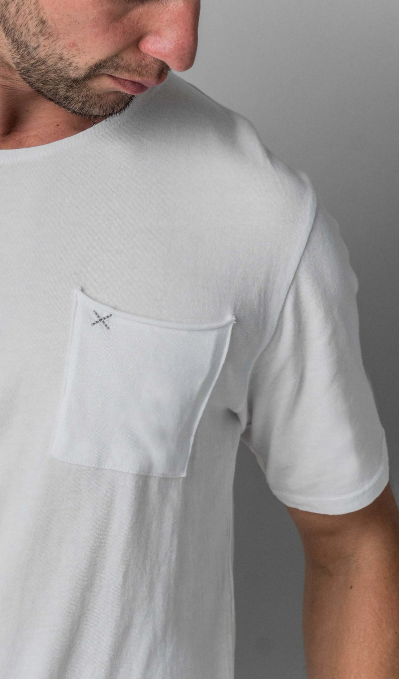 X Pocket Curved Hem Tee - White