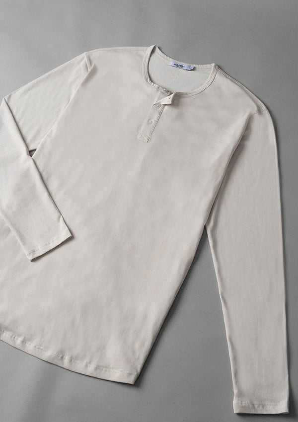 Pima long sleeve Henley -  White