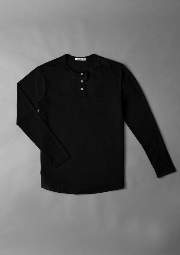 Pima long sleeve Henley - Black