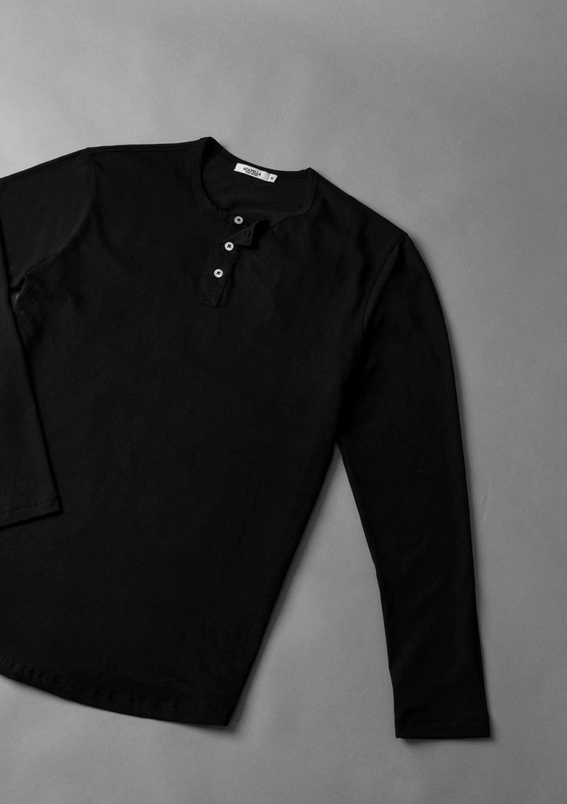 Pima long sleeve Henley - Black