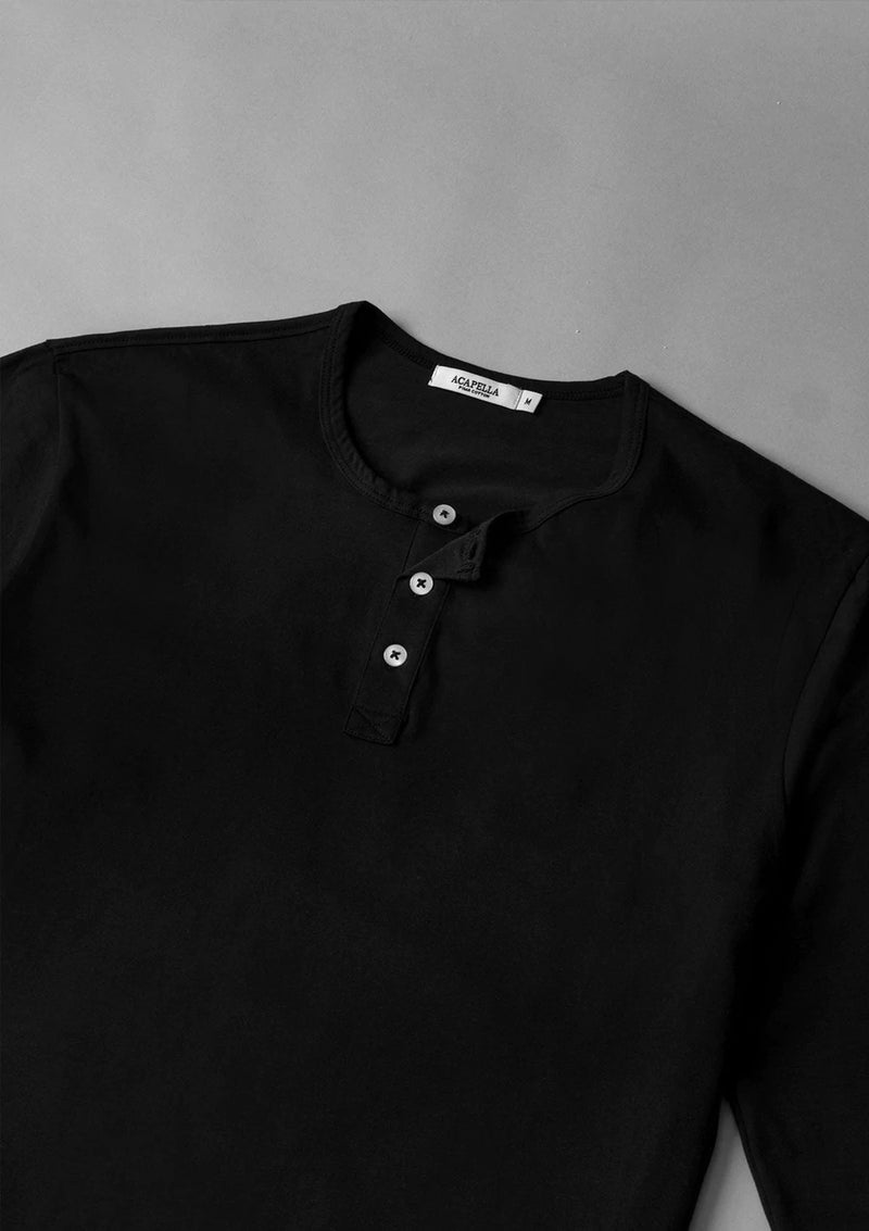 Pima long sleeve Henley - Black