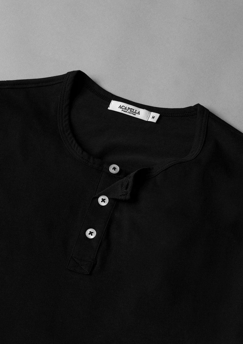 Pima long sleeve Henley - Black