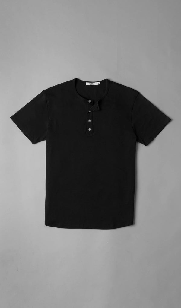 Pima Curved Hem Tee Henley - Black Reactive