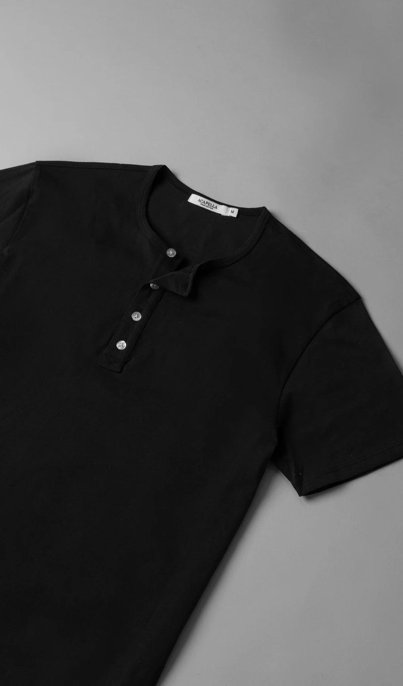 Pima Curved Hem Tee Henley - Black Reactive