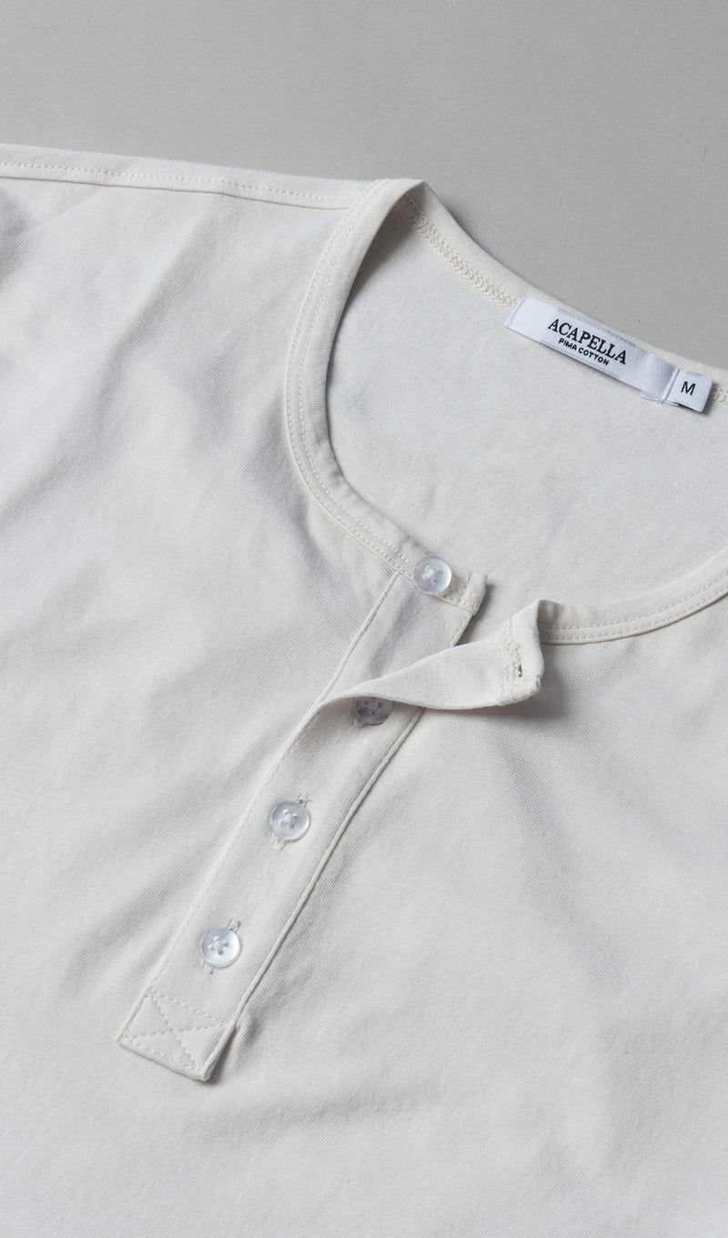 Pima Curved Hem Tee Henley -  White Reactive