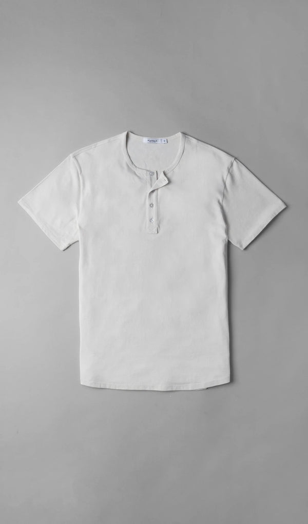 Pima Curved Hem Tee Henley -  White Reactive