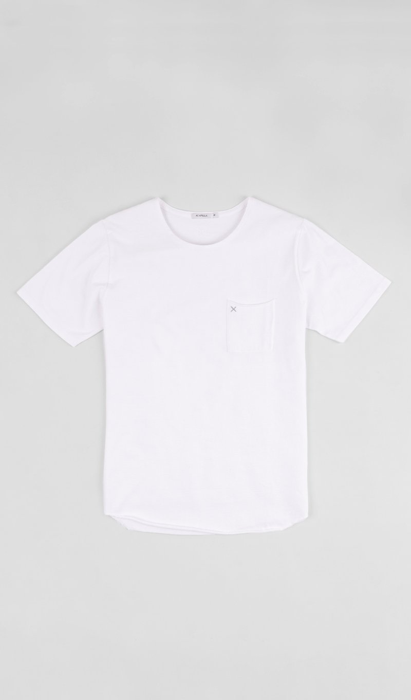 X Pocket Curved Hem Tee - White