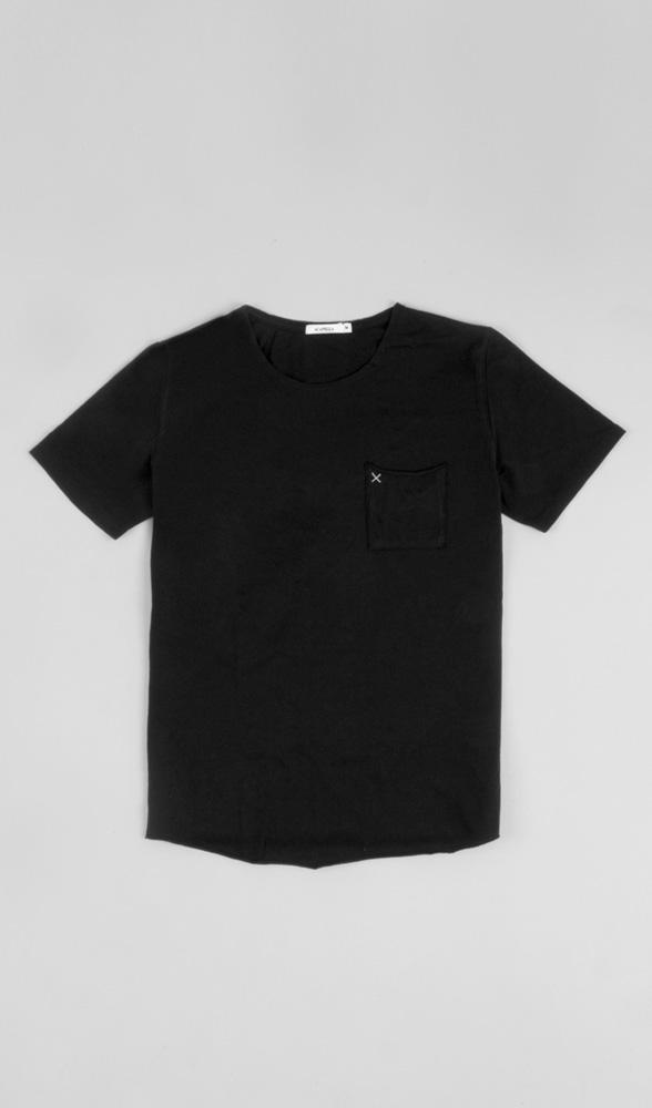 X Pocket Curved Hem Tee - Black